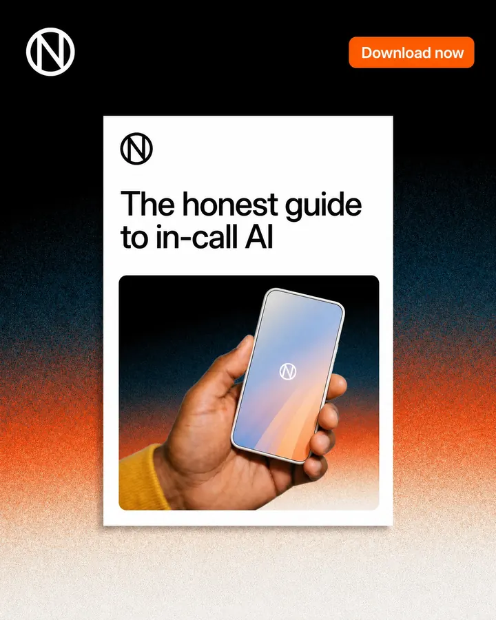 Natively poster: a hand holding a phone — “The honest guide to in-call AI.”